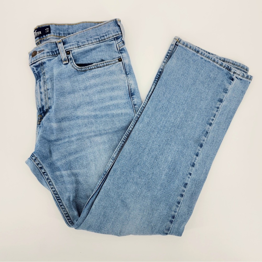 Hollister Epic Flex Classic Straight Jeans Light Wash Blue 34x29 Mens